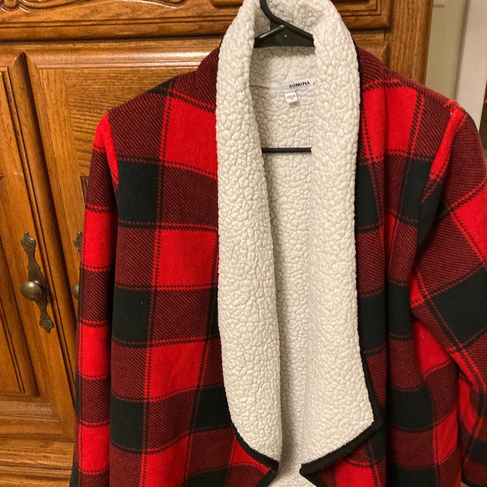 Red and Black Plaid Sherpa Jacket